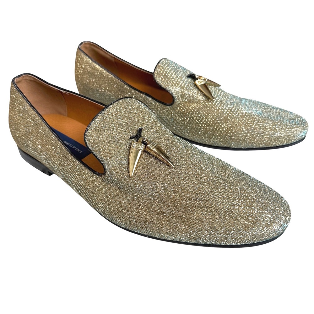 G. Brutini Loafers Men 14M Gold Iridescent Glitter Party Wedding Formal Prom